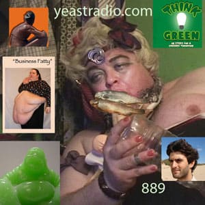 green fatty tranny eating fish while naked